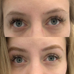 Real before and after brow tinting and brow waxing service example